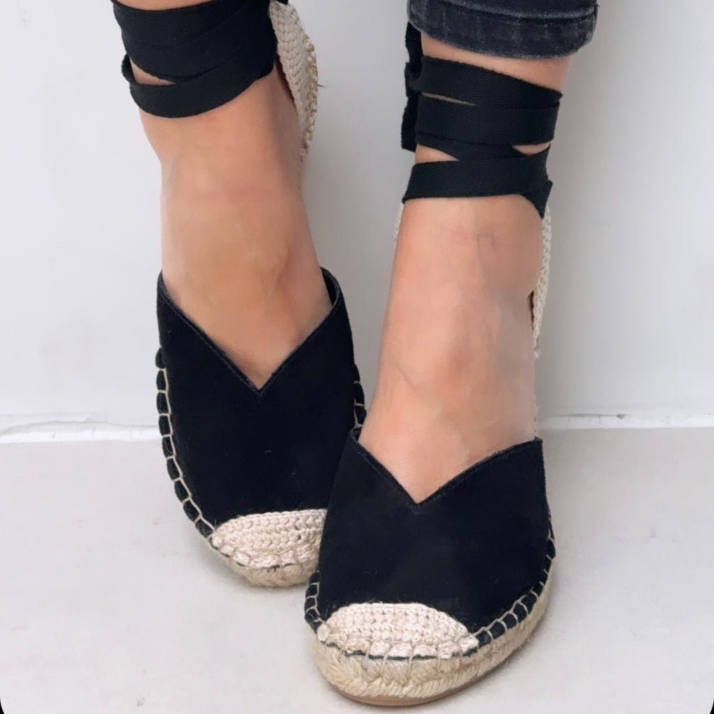 Suede Wedge Espadrille - Black