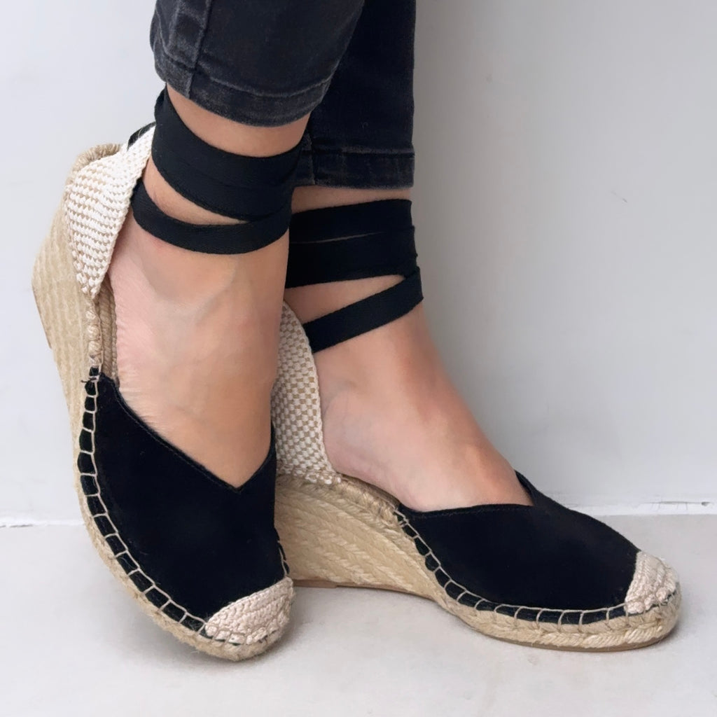Suede Wedge Espadrille - Black
