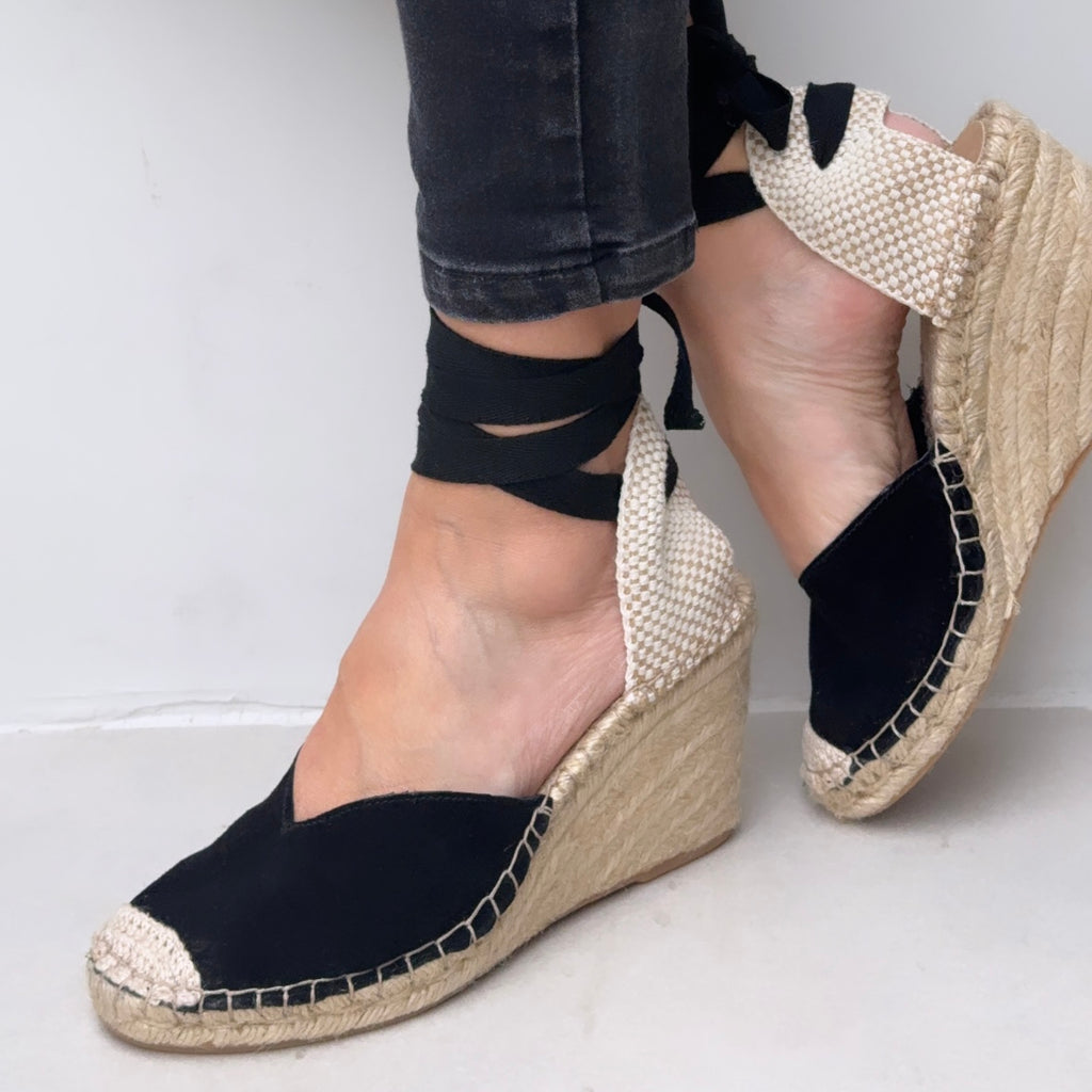 Suede Wedge Espadrille - Black