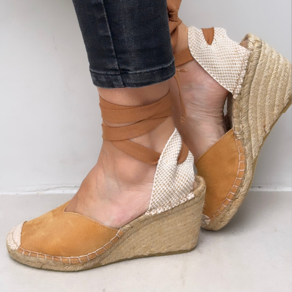 Suede Wedge Espadrille - Caramel