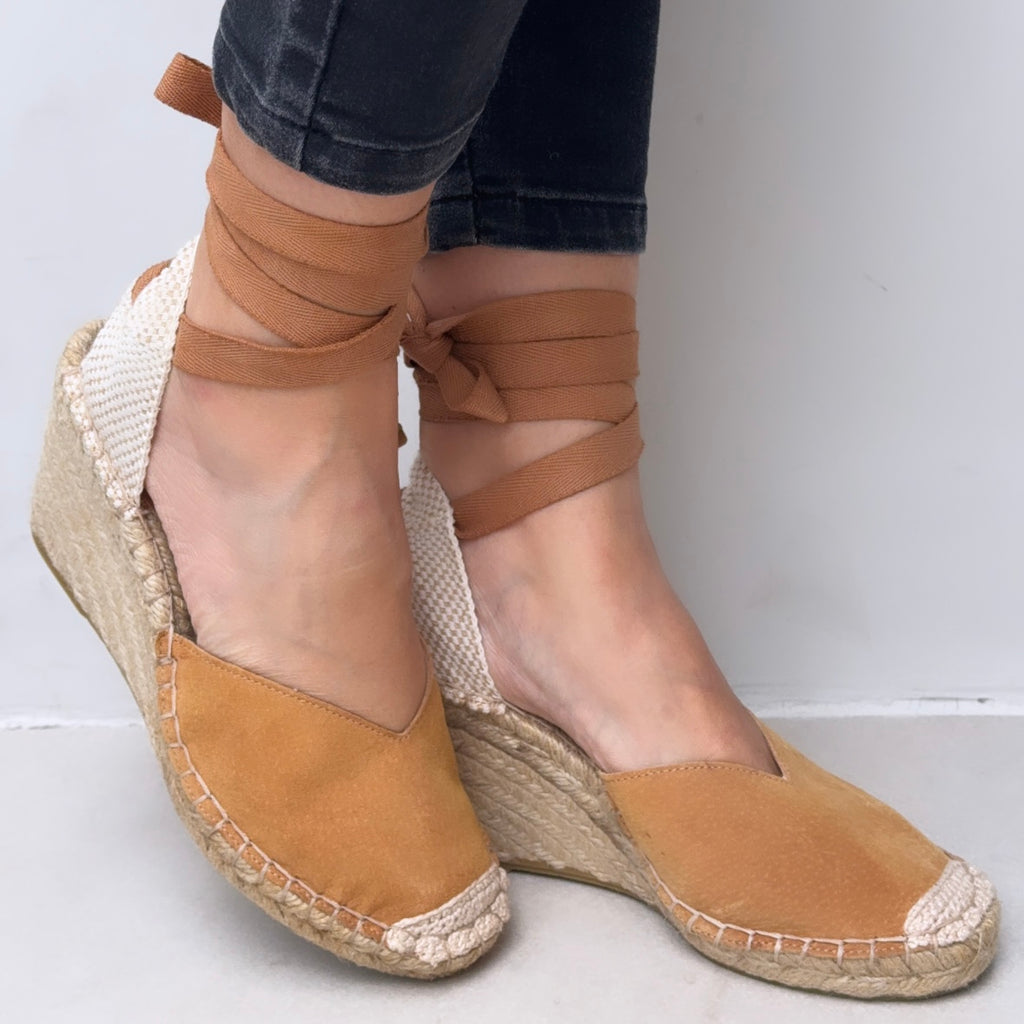 Suede Wedge Espadrille - Caramel