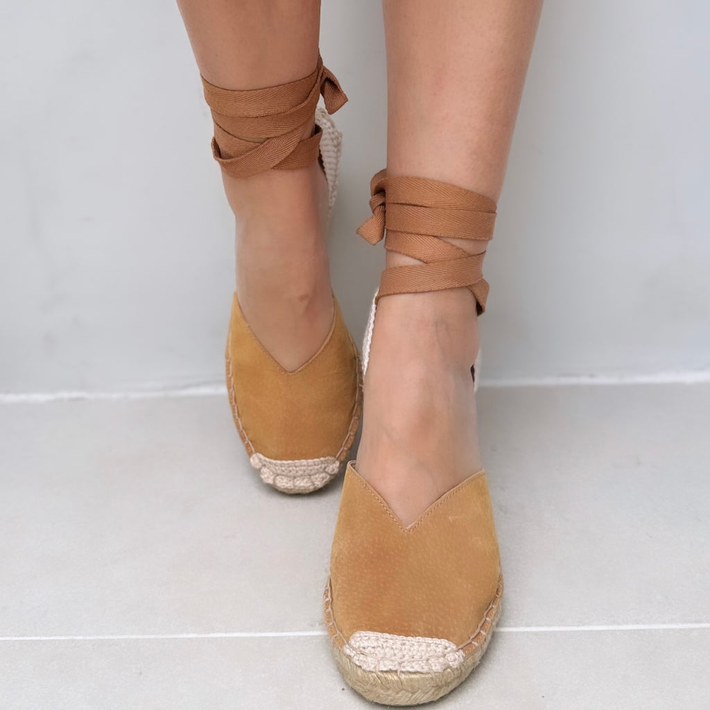 Suede Wedge Espadrille - Caramel