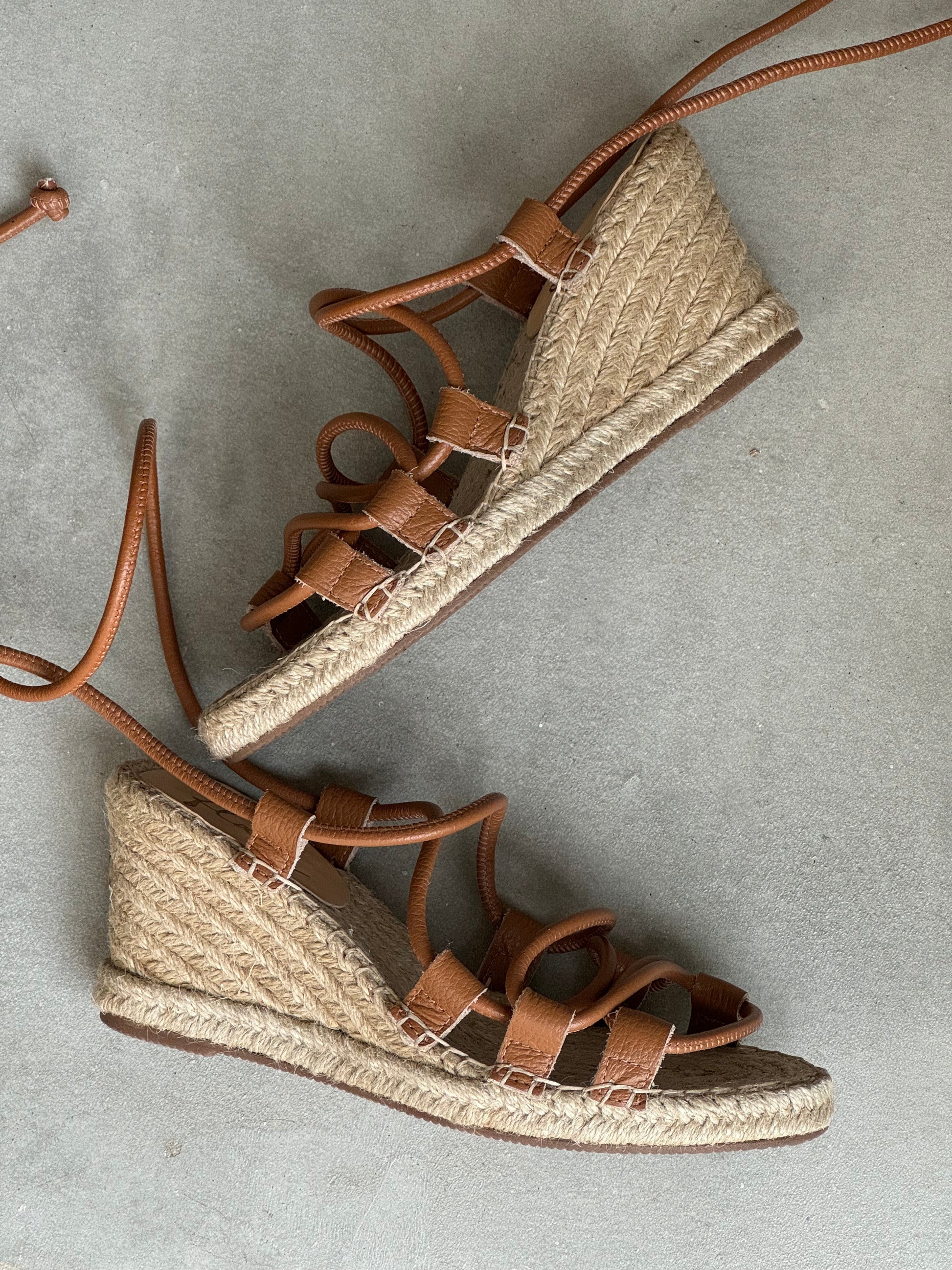 Wedge Espadrille with Cross Strap - Brown