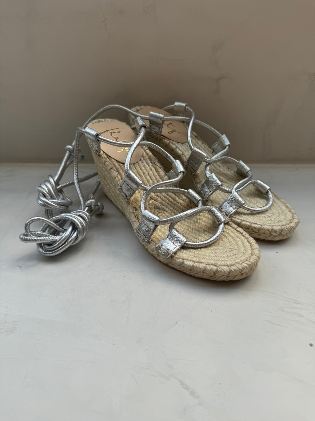 Espadrille Anabela Leather Crossover - Silver