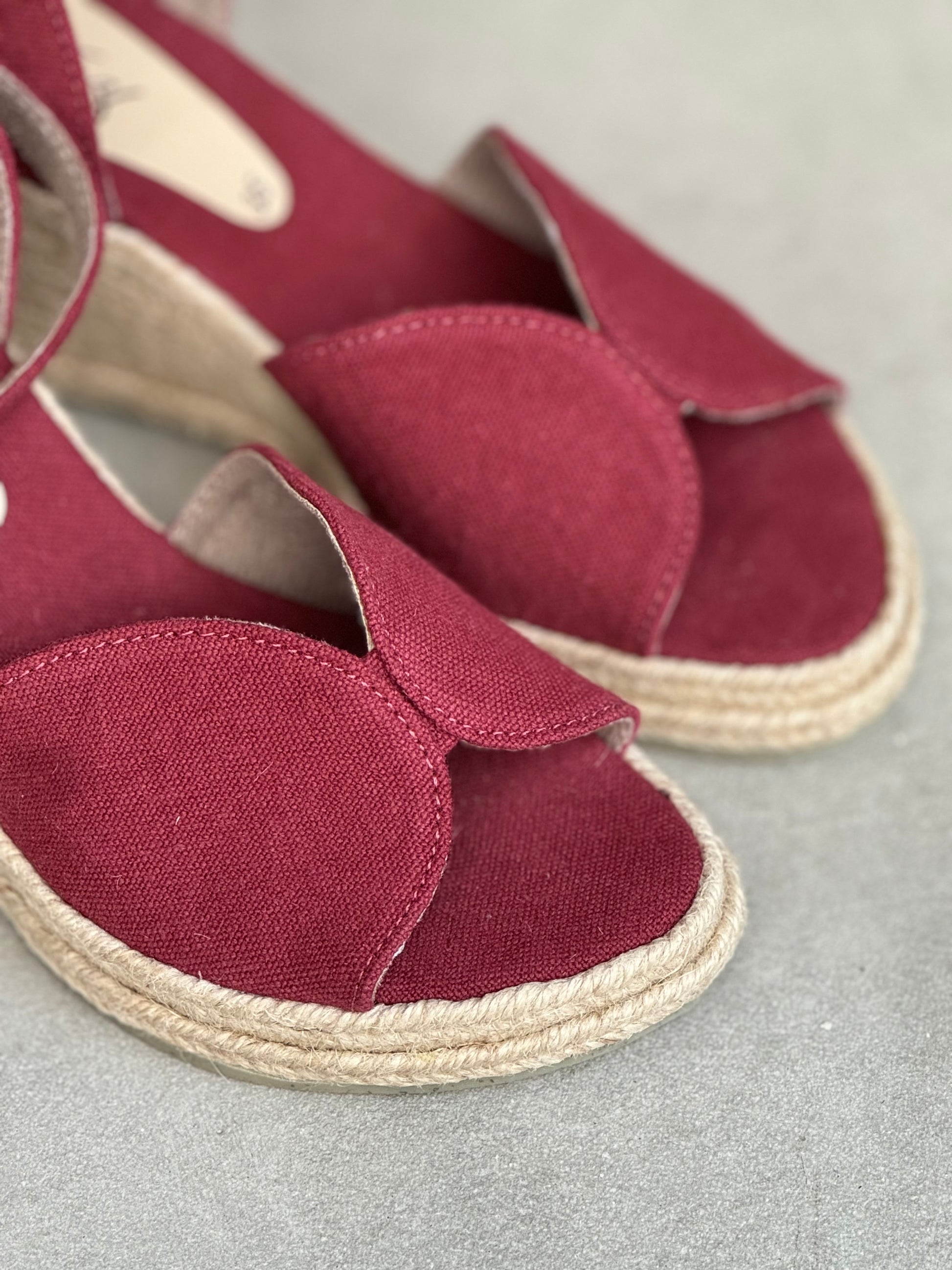 Espadrille Wedge Peep Toe - Cherry