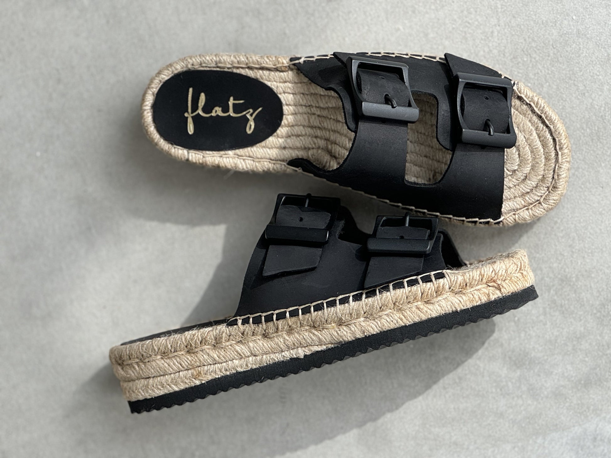 Black leather birken espadrille