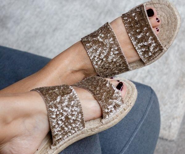 Embroidered Espadrille Slide - Bronze