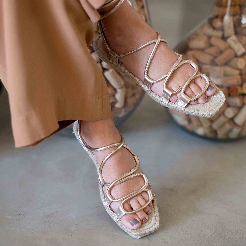 Cross Strap Flats - Gold