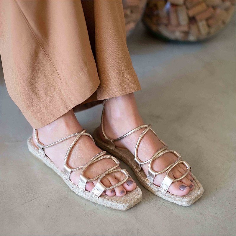 Cross Strap Flats - Gold