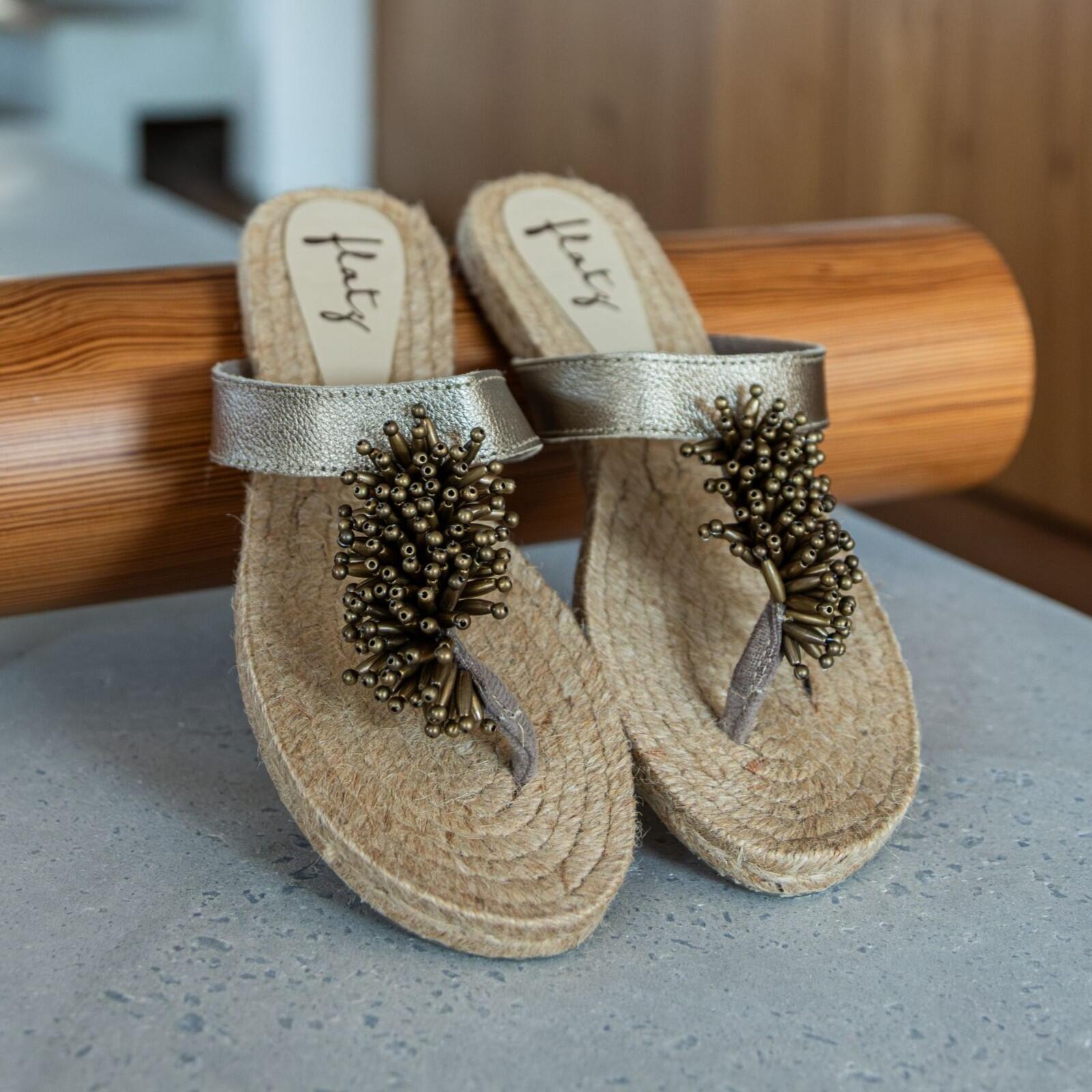metallic embroidered flats