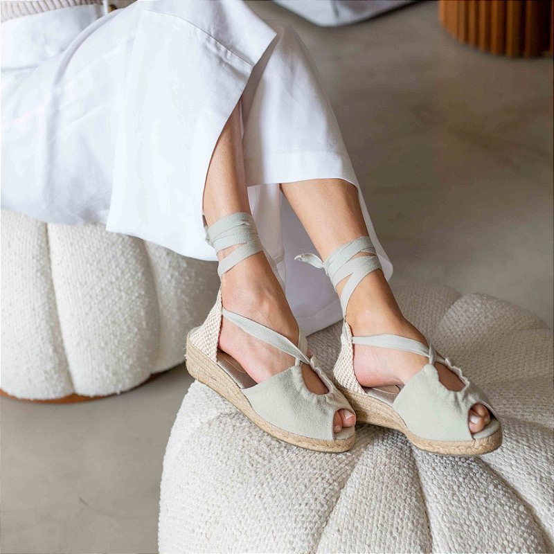 Peep Toe Midi Espadrille - Grey