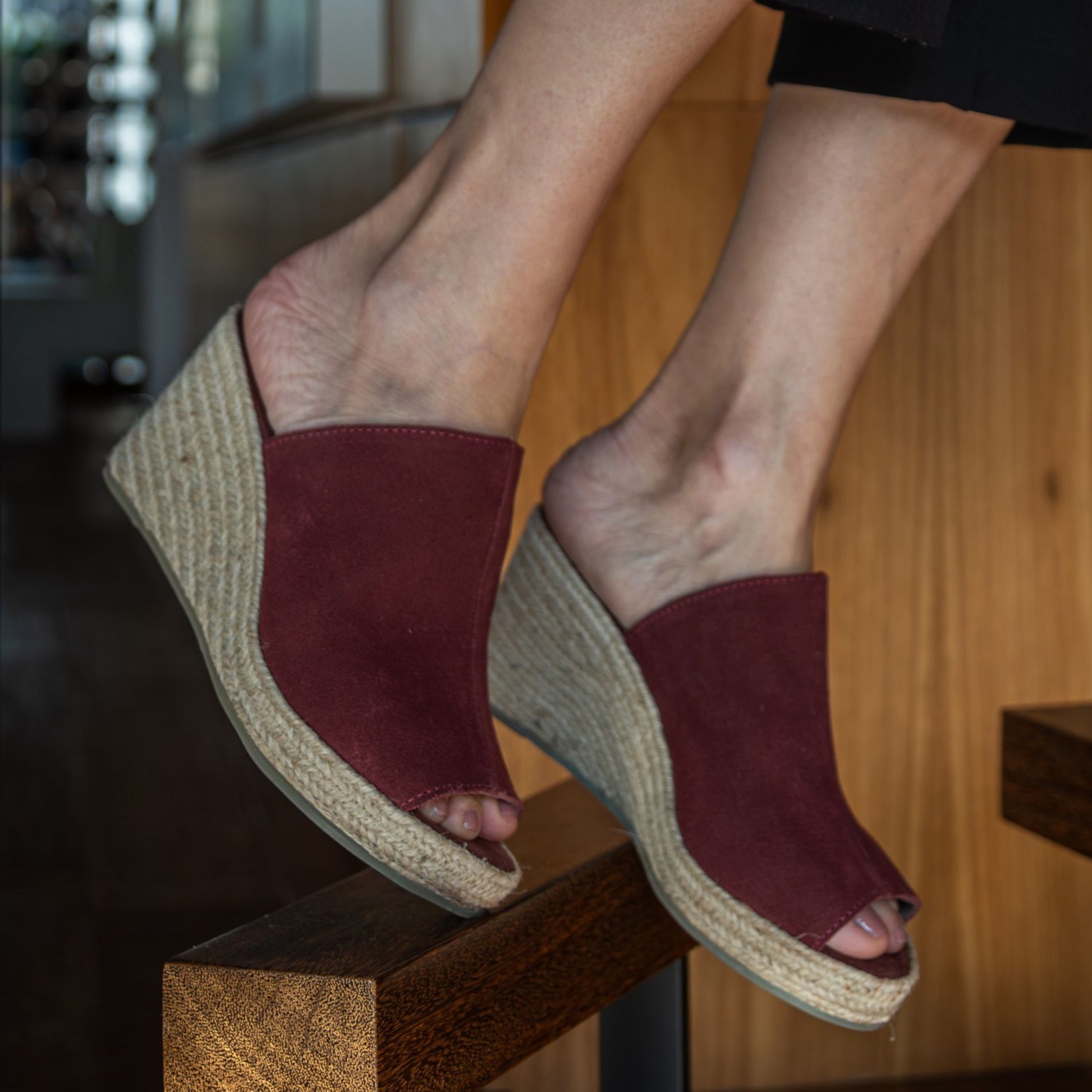 Suede Wedge Espadrilles - Marsala