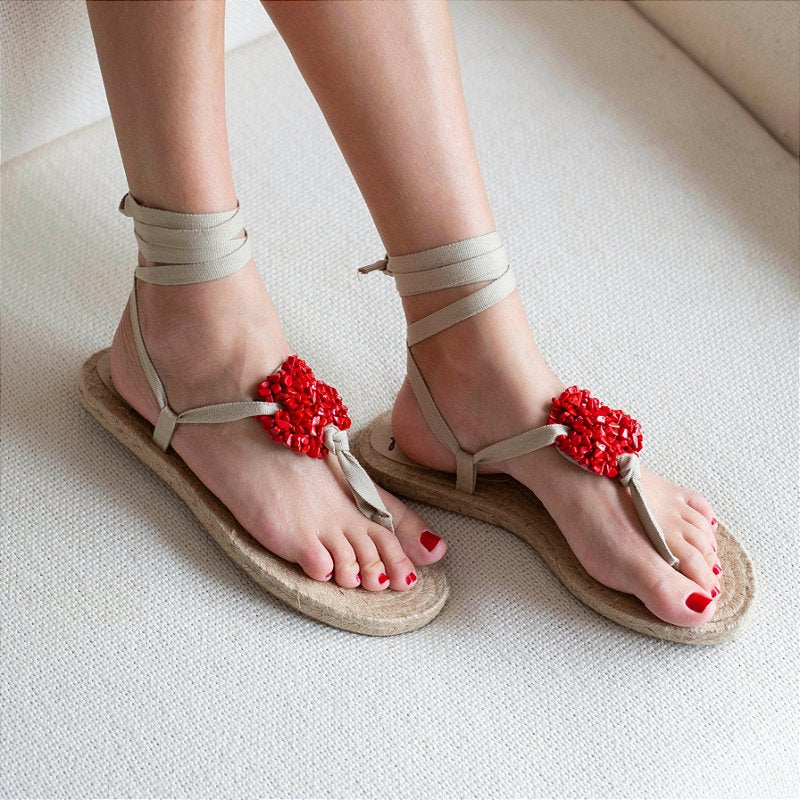 Stone Embroidered Espadrille - Red Jasper