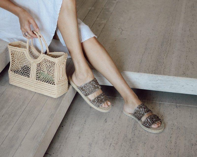 Embroidered Espadrille Slide - Bronze