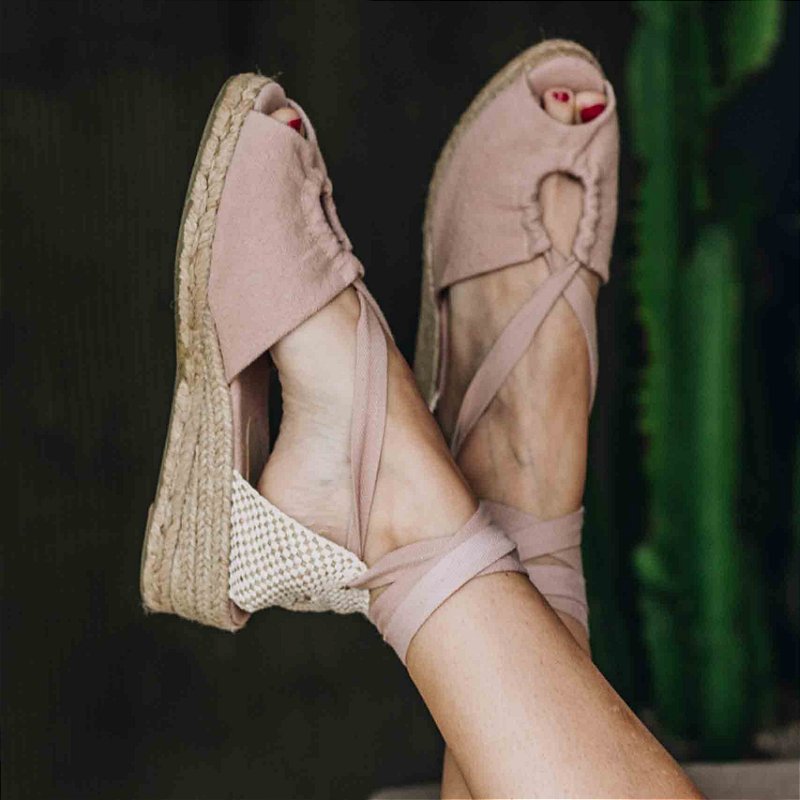 Espadrille Peep Toe Midi - Tea Pink
