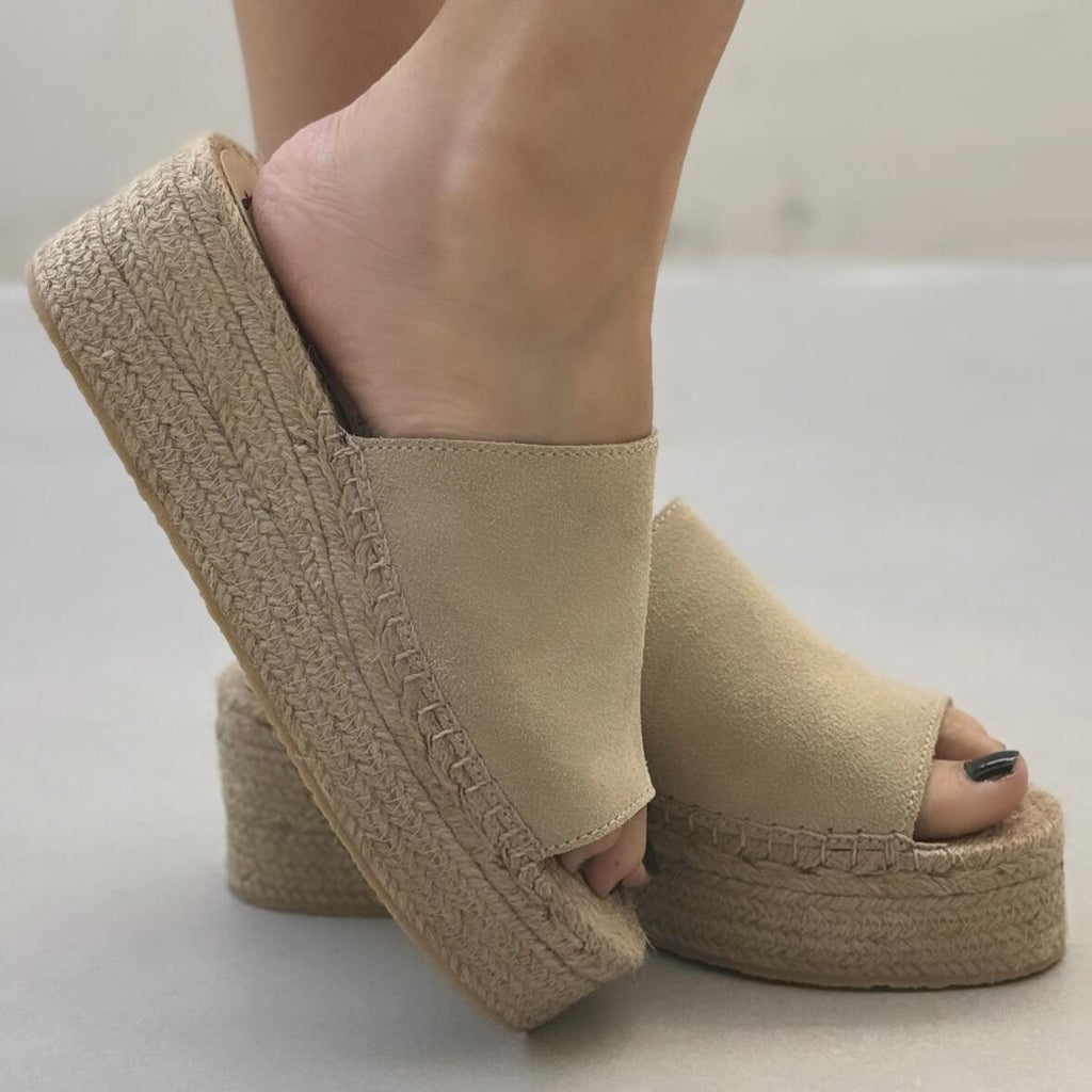 Espadrille Flatform Slide Suede - Khaki