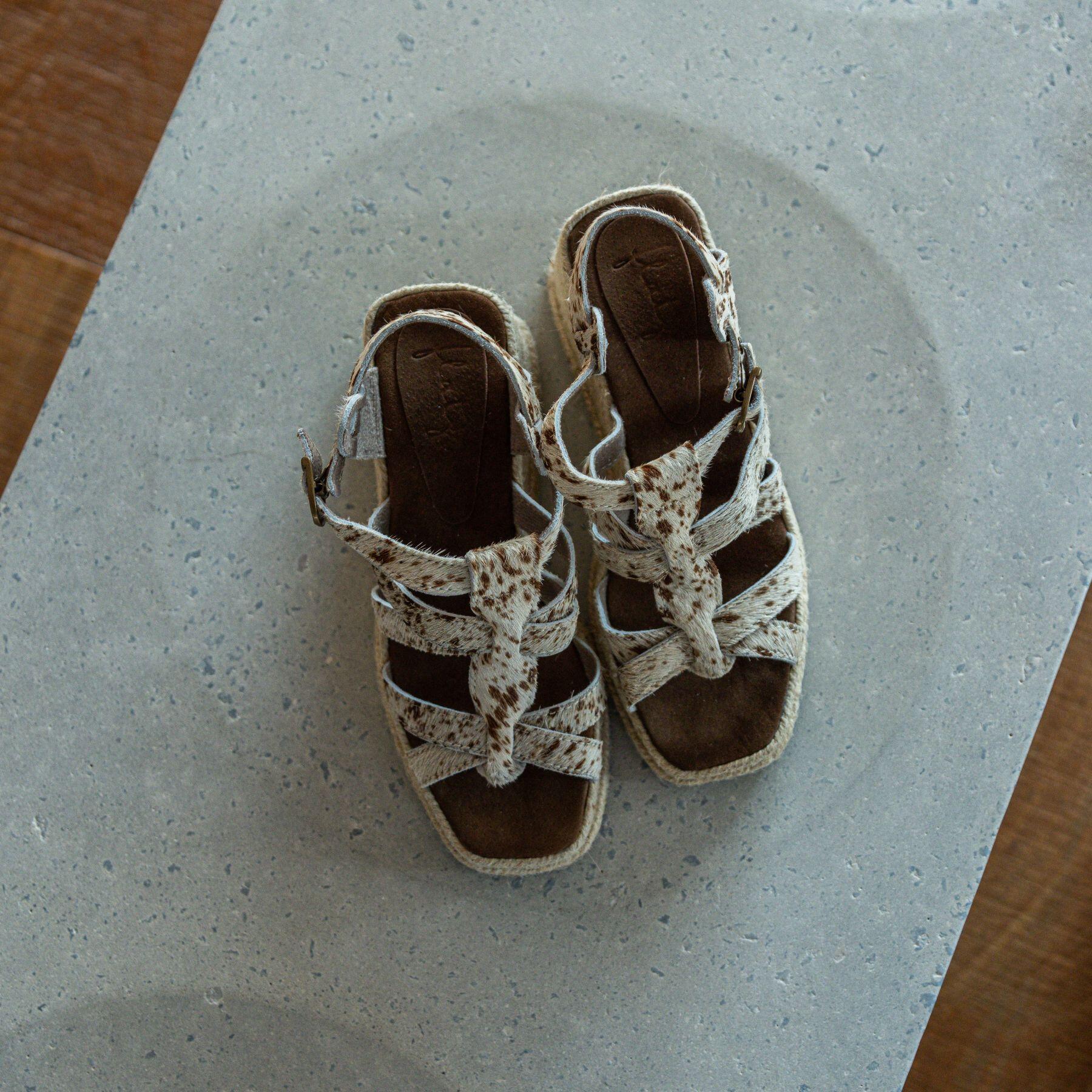 Suede Wedge Espadrille with Brown Speckled Buckle