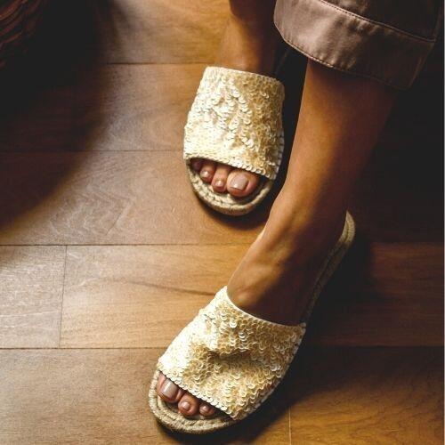 Embroidered Espadrille Slide - Champagne