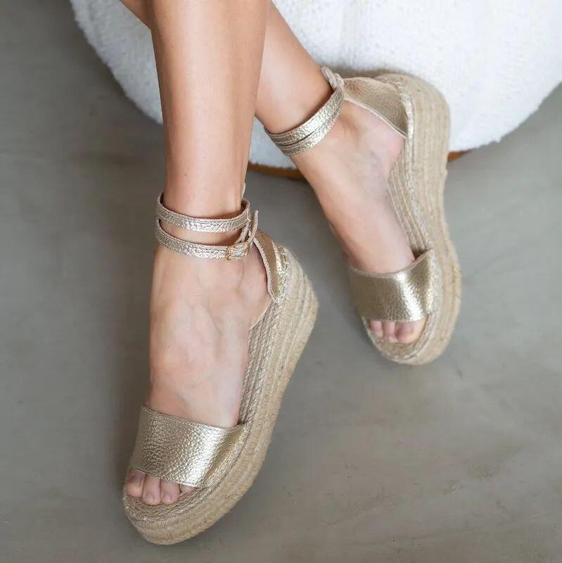 espadrille flatform gold leather
