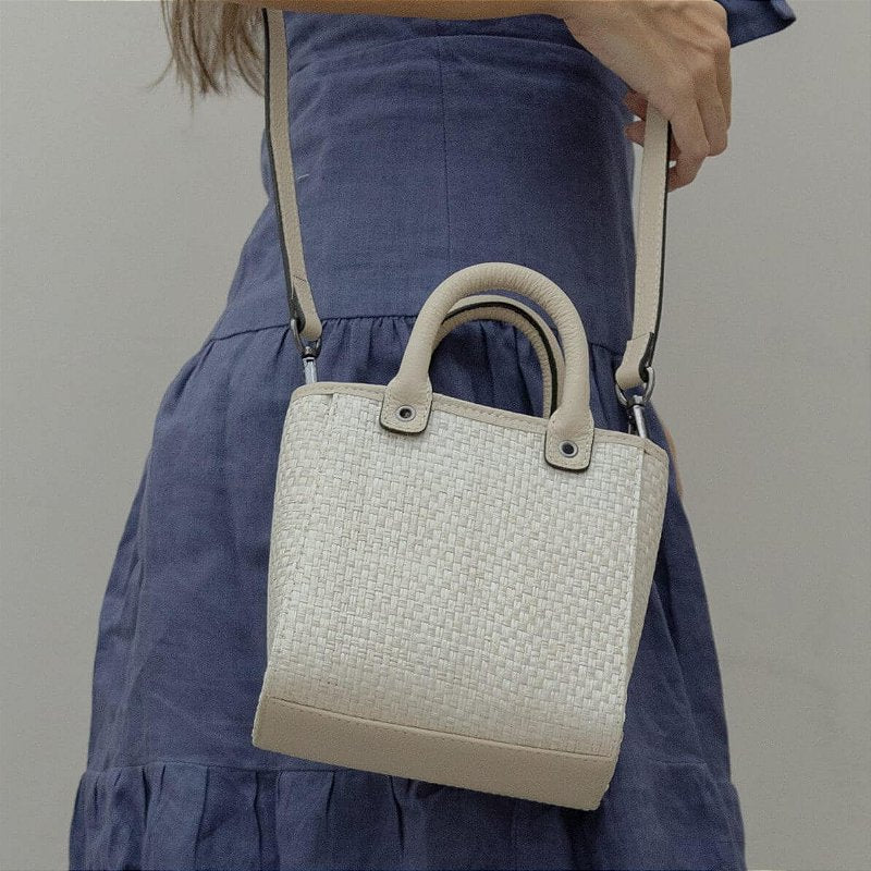 Off White Straw Mini Crossbody Bag