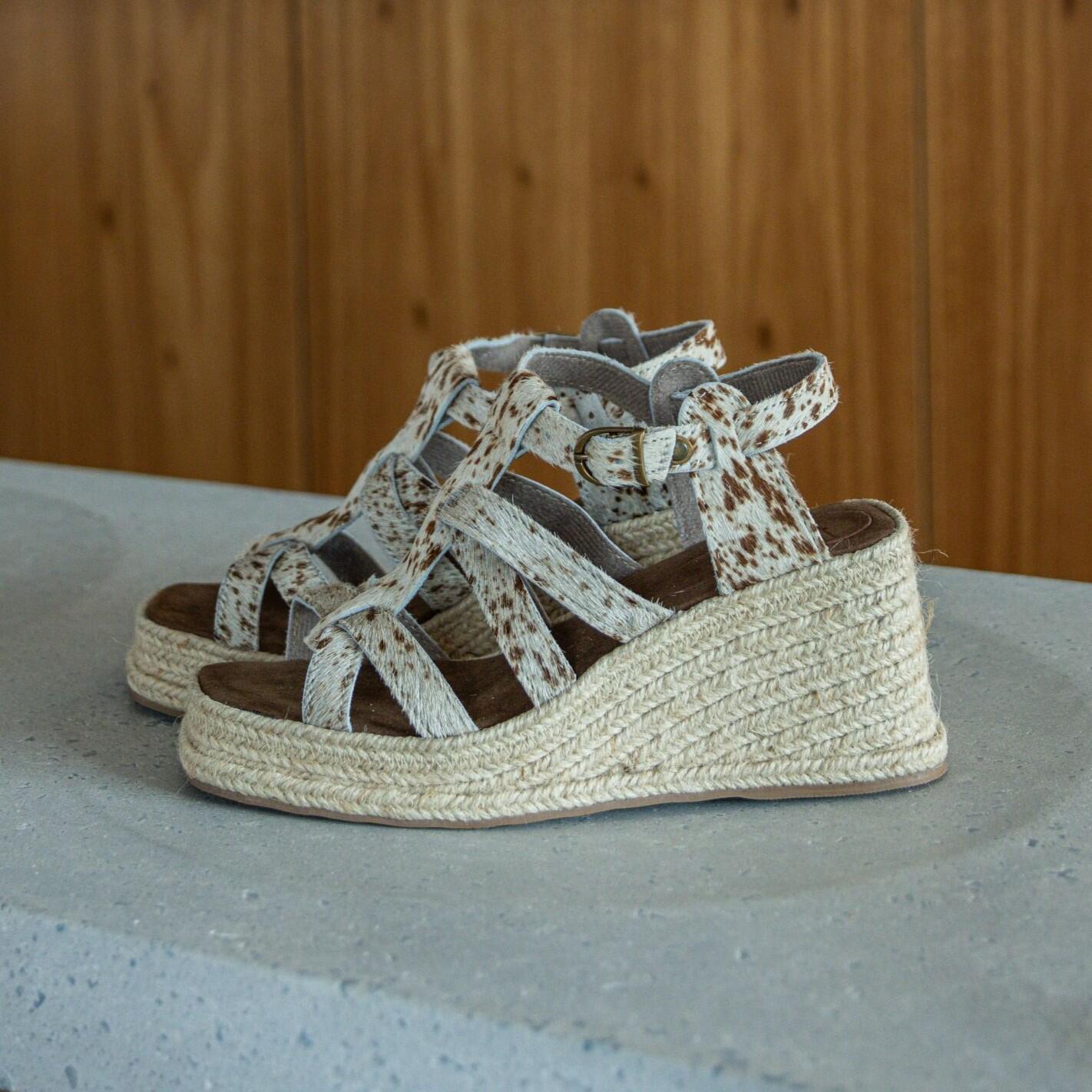 Suede Wedge Espadrille with Brown Speckled Buckle
