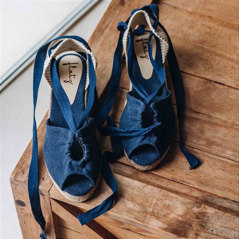 Peep Toe Midi Espadrille - Navy