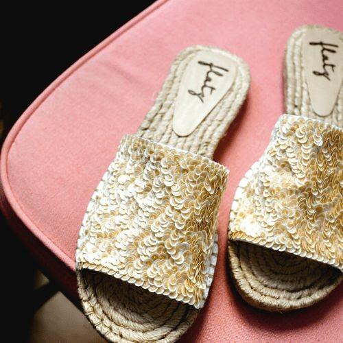 Embroidered Espadrille Slide - Champagne