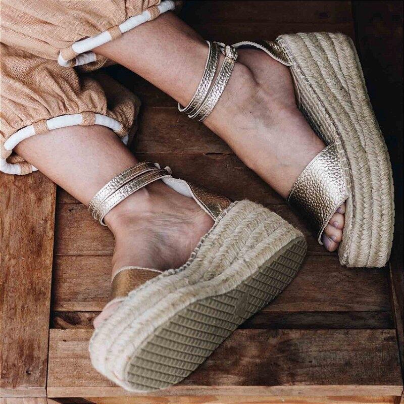 espadrille flatform gold leather