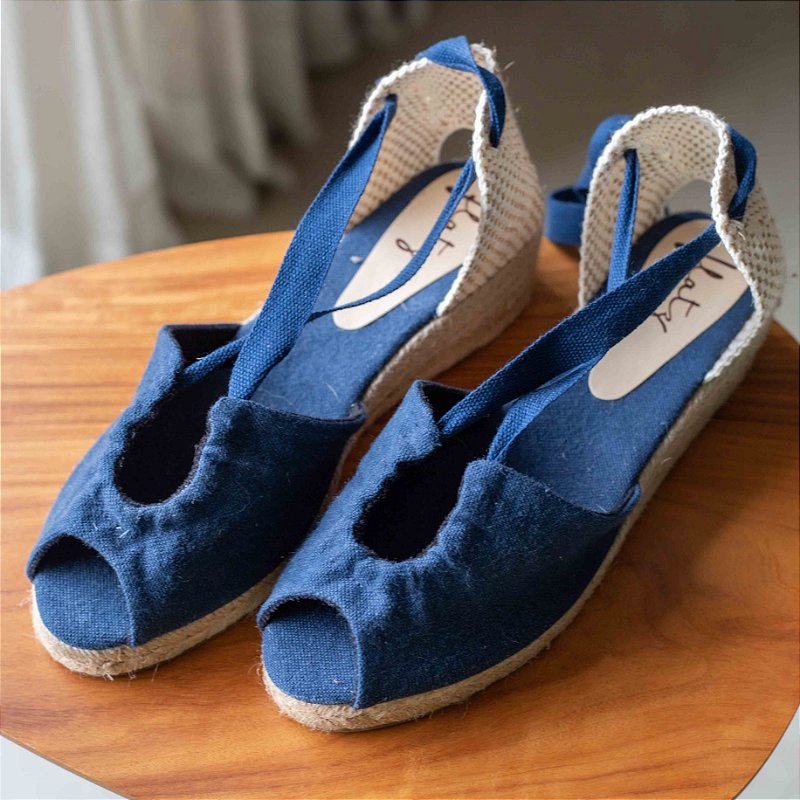 Peep Toe Midi Espadrille - Navy