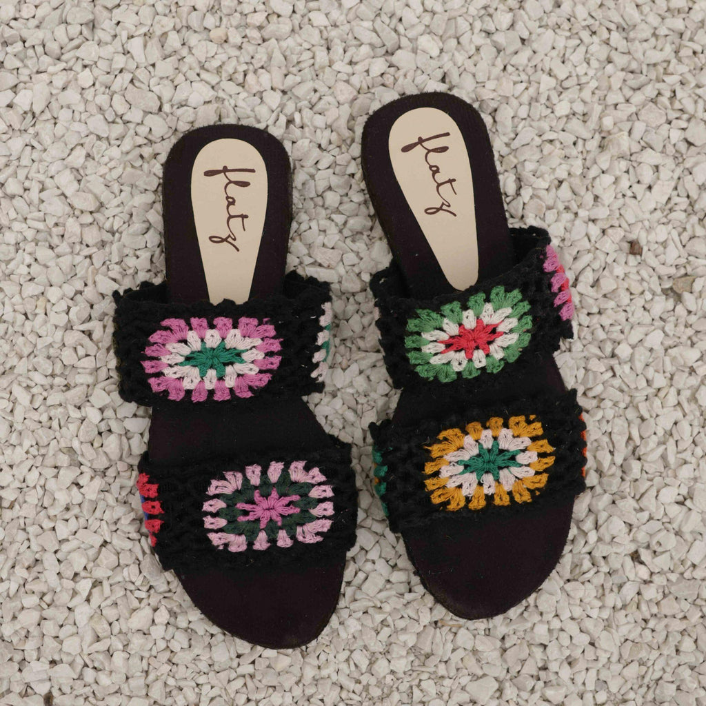 Crochet Espadrille Slide - Black