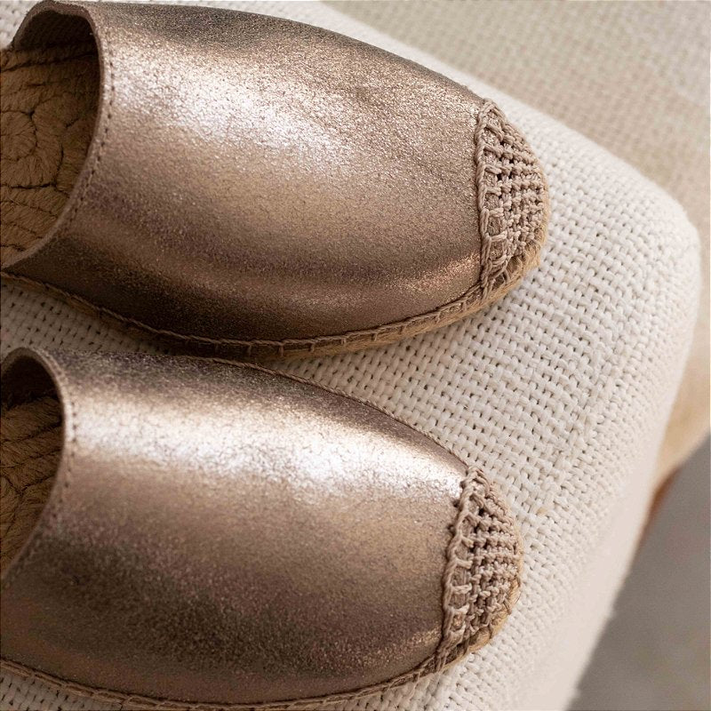 Semi-Closed Espadrilles - Metallic Leather