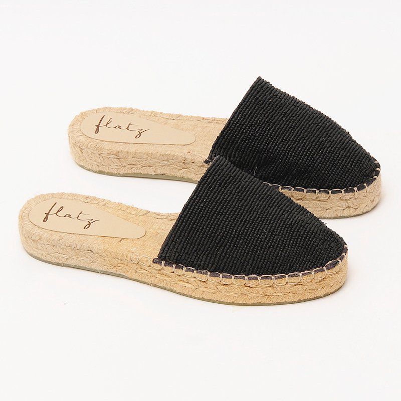 Espadrille Mule with Double Beaded Sole - Matte Black