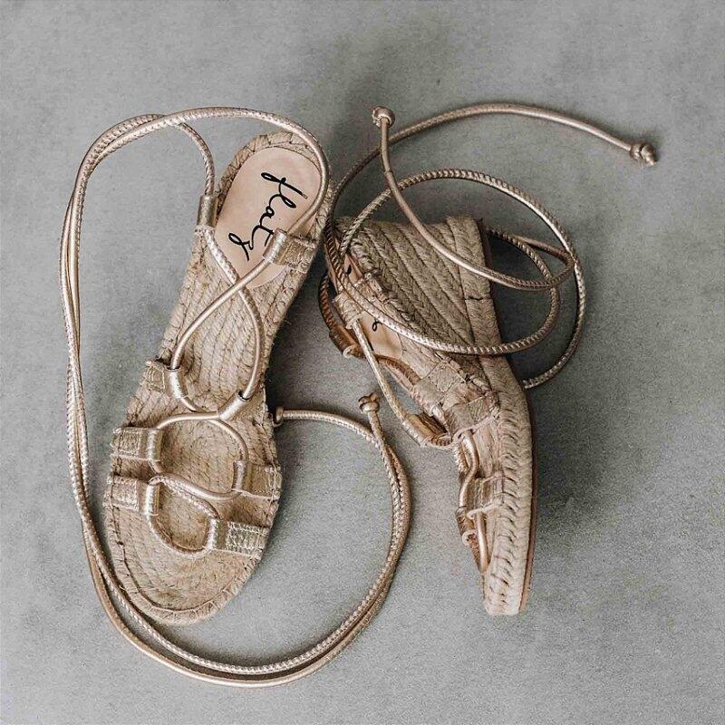 Espadrille Anabela Leather Crossover - Gold