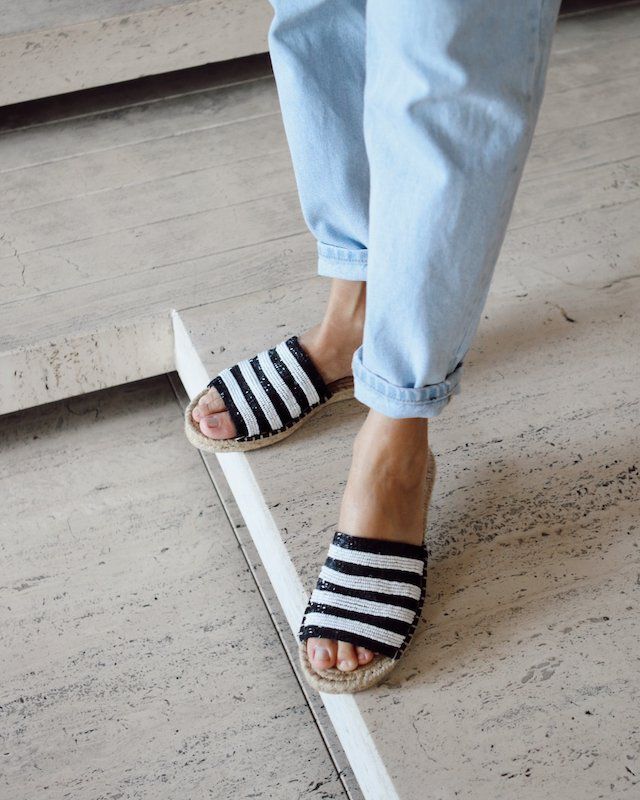 Embroidered Espadrille Slide - Striped