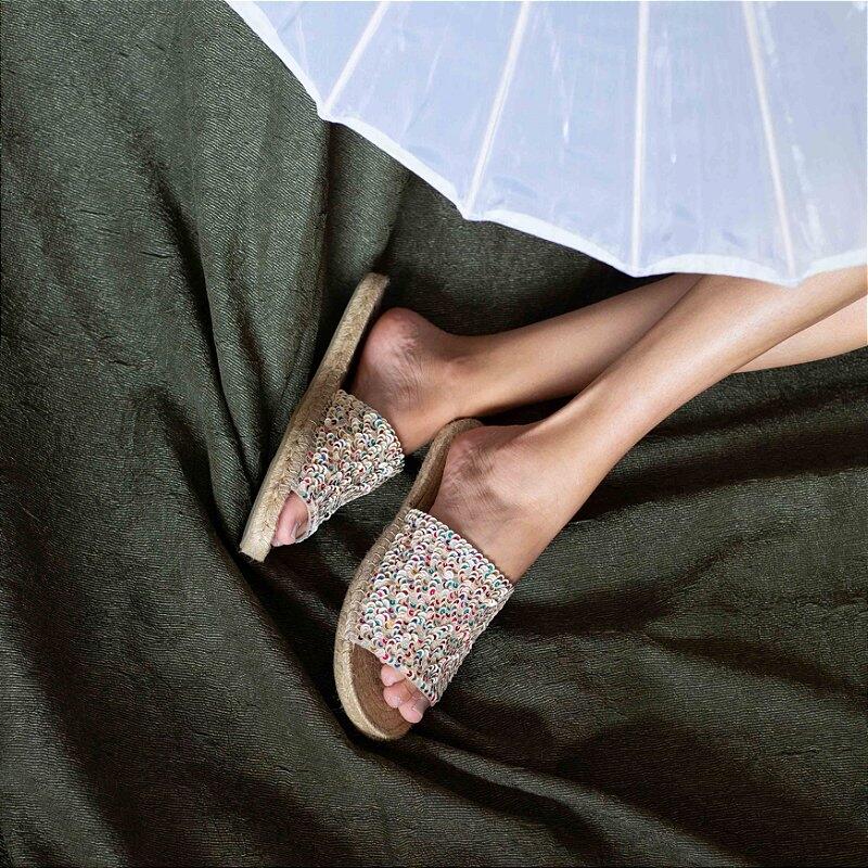 Embroidered Espadrille Slide - Colorful