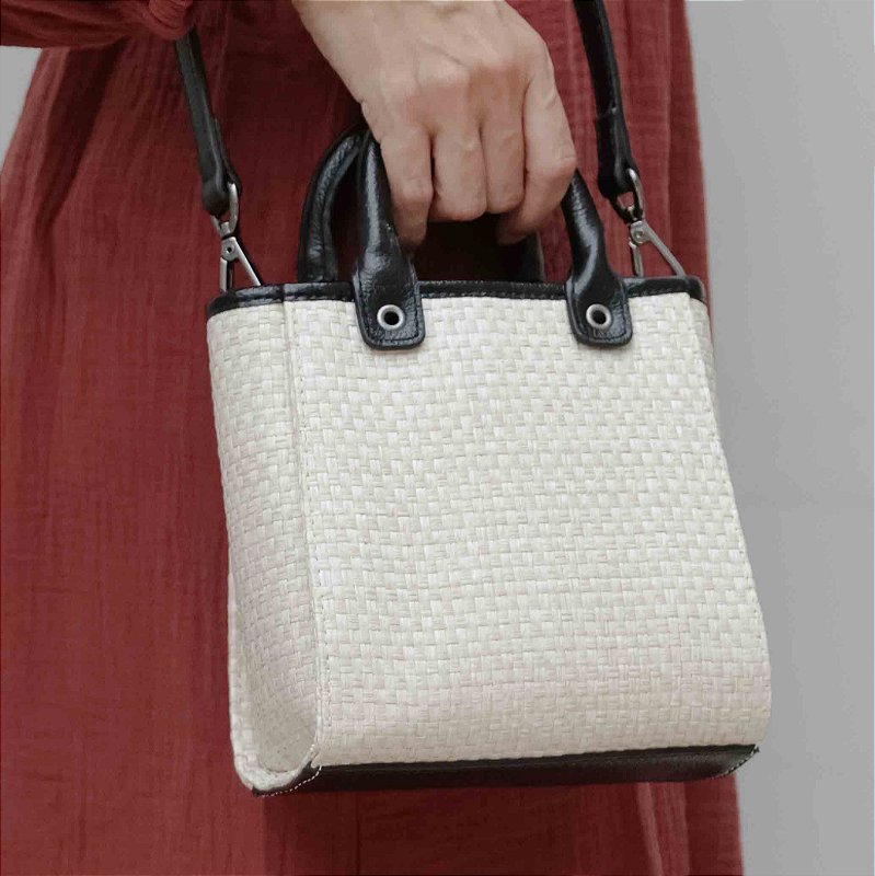 Straw Mini Crossbody Bag - Black