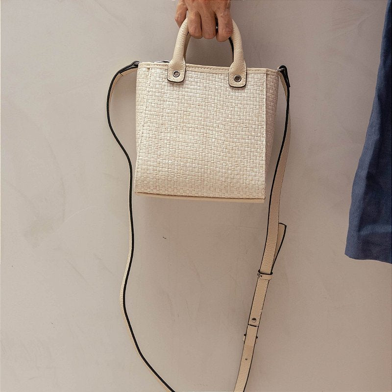 Off White Straw Mini Crossbody Bag
