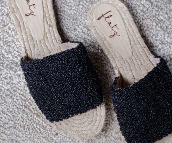 Embroidered Espadrille Slide - Black