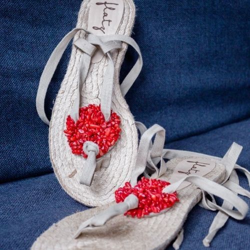 Stone Embroidered Espadrille - Red Jasper